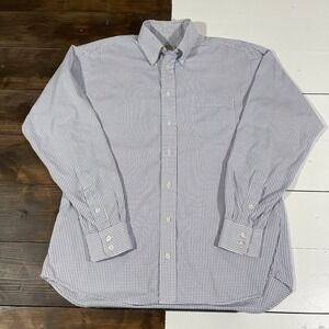 Burberry London Button Down Plaid Shirt Mens Large White Blue 15 1/2 USA Made